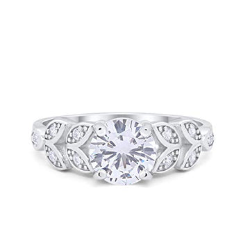 Art Deco Flower Wedding Ring Simulated Cubic Zirconia 925 Sterling Silver